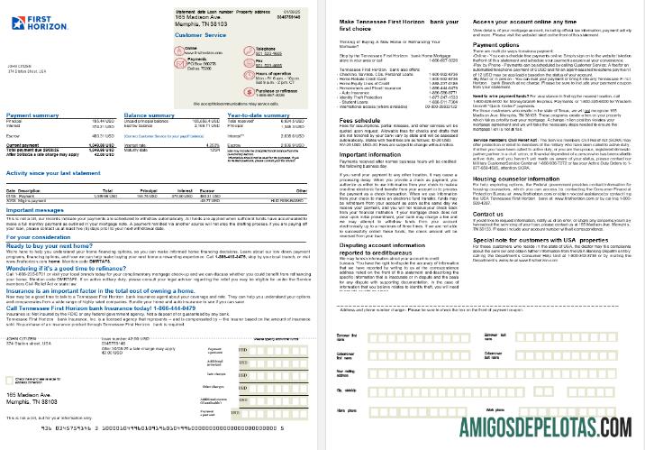 Declaração de hipoteca do USA Tennessee First Horizon Bank em formatos Word e PDF, 2 páginas exemplo real